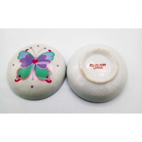 Butterfly Trinket Box Painted Porcelain Vintage 1989 Jewelry Holder 2.5 Inches - Picture 8 of 13